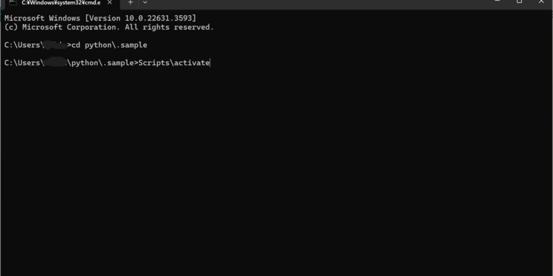 Scripts\activateで仮想環境を起動します。